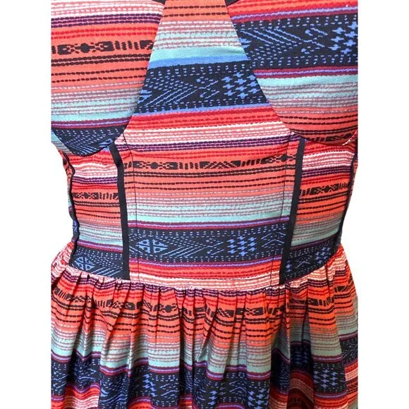 Band Of Gypsies Striped Corset Bustier Mini Dress Smocking Red Blue Size Small - Picture 6 of 13
